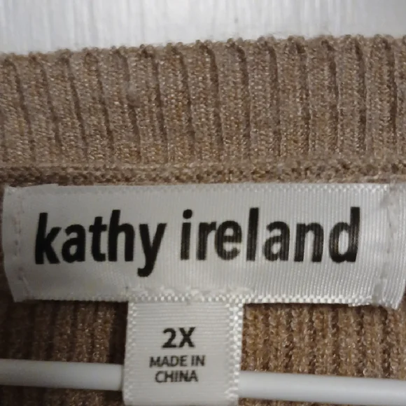 Kathy Ireland Beige and Black Striped Crew Neck Sweater - Picture 2 of 7